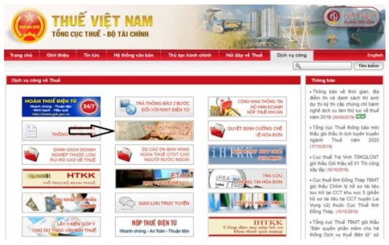 Chọn mục “Tra cứu thông tin người nộp thuế”