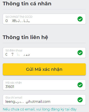 điền thông tin liên hệ